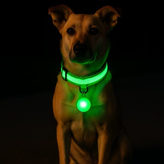 Chien assis portant-un collier lumineux pour chien