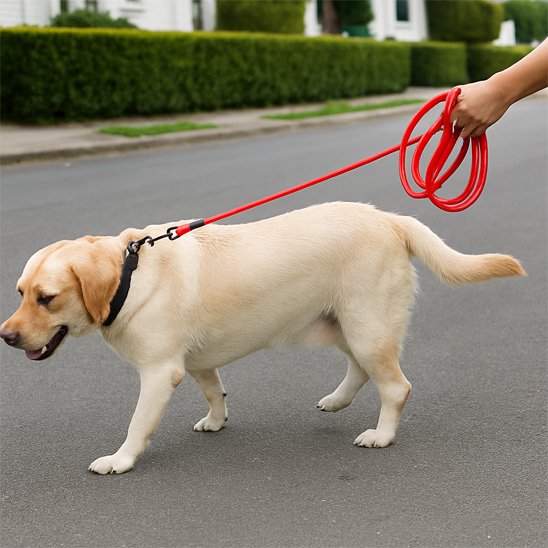 Promenade chien tenu en longe pour chien rouge