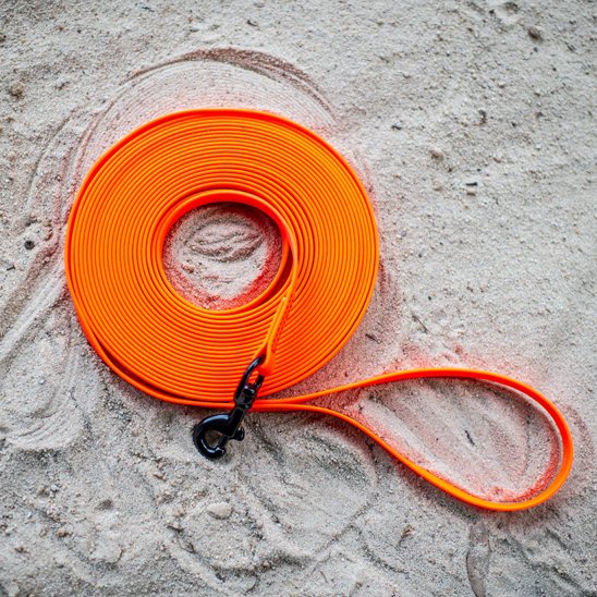 Laisse pour chiens orange dans le sable